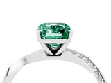 White gold Emerald Cut Green Sapphire Engagement Ring with Side Stone Accents and Four-Prong Setting_100