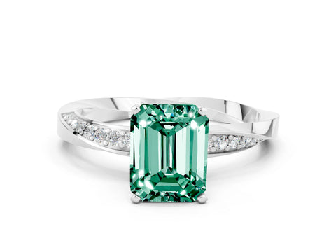 White gold Emerald Cut Green Sapphire Engagement Ring with Side Stone Accents and Four-Prong Setting_27