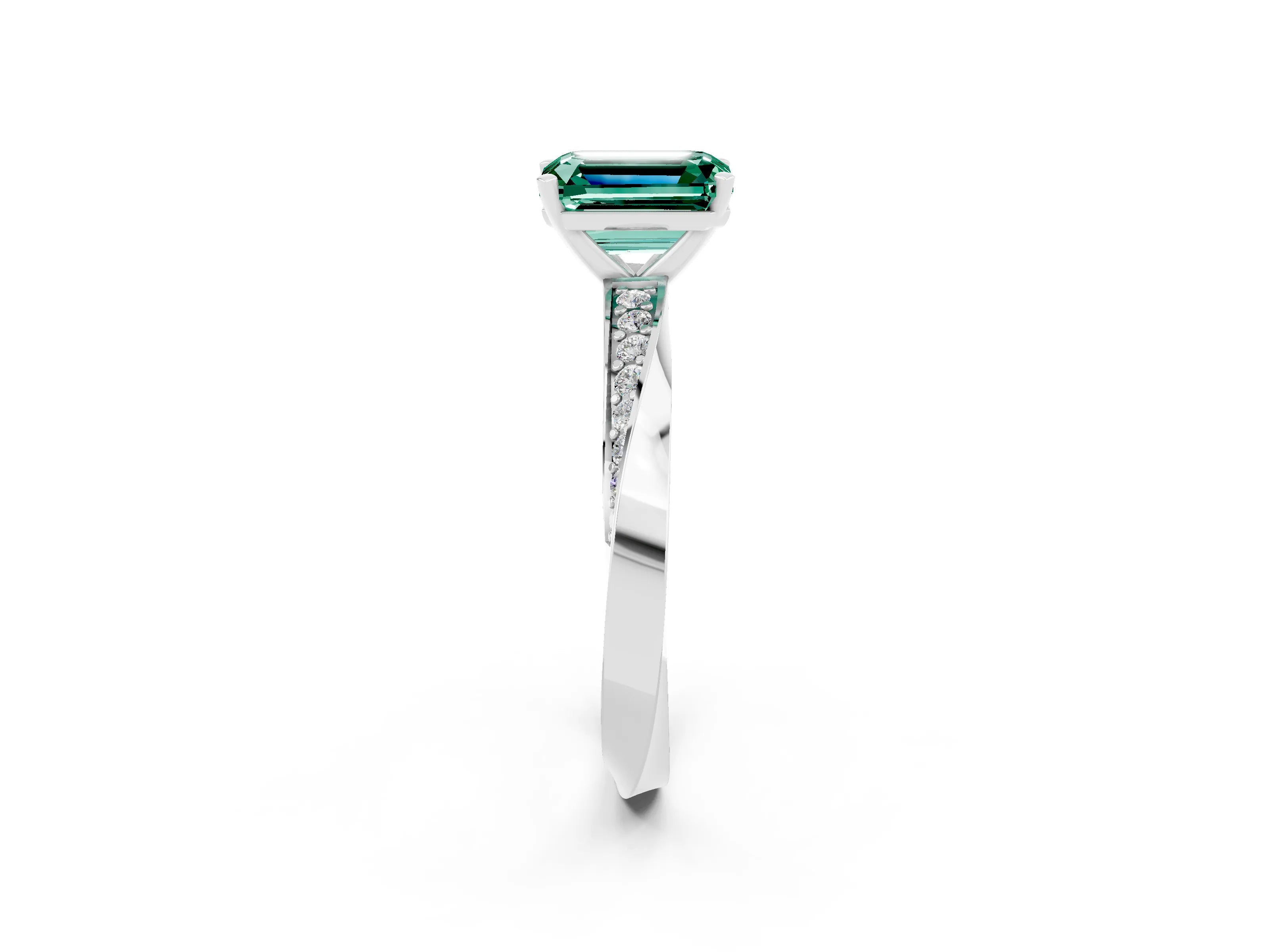 White gold Emerald Cut Green Sapphire Engagement Ring with Side Stone Accents and Four-Prong Setting_29