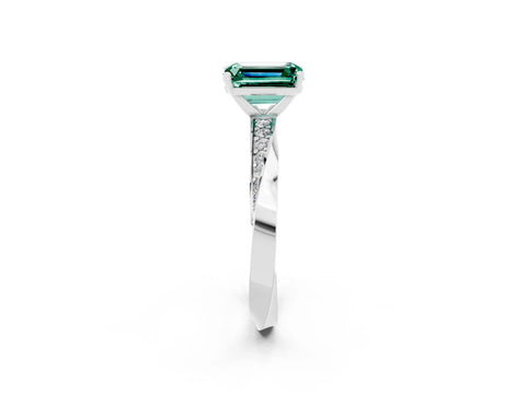 White gold Emerald Cut Green Sapphire Engagement Ring with Side Stone Accents and Four-Prong Setting_29