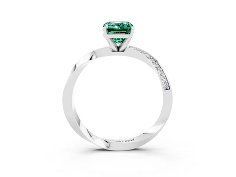 White gold Emerald Cut Green Sapphire Engagement Ring with Side Stone Accents and Four-Prong Setting_30