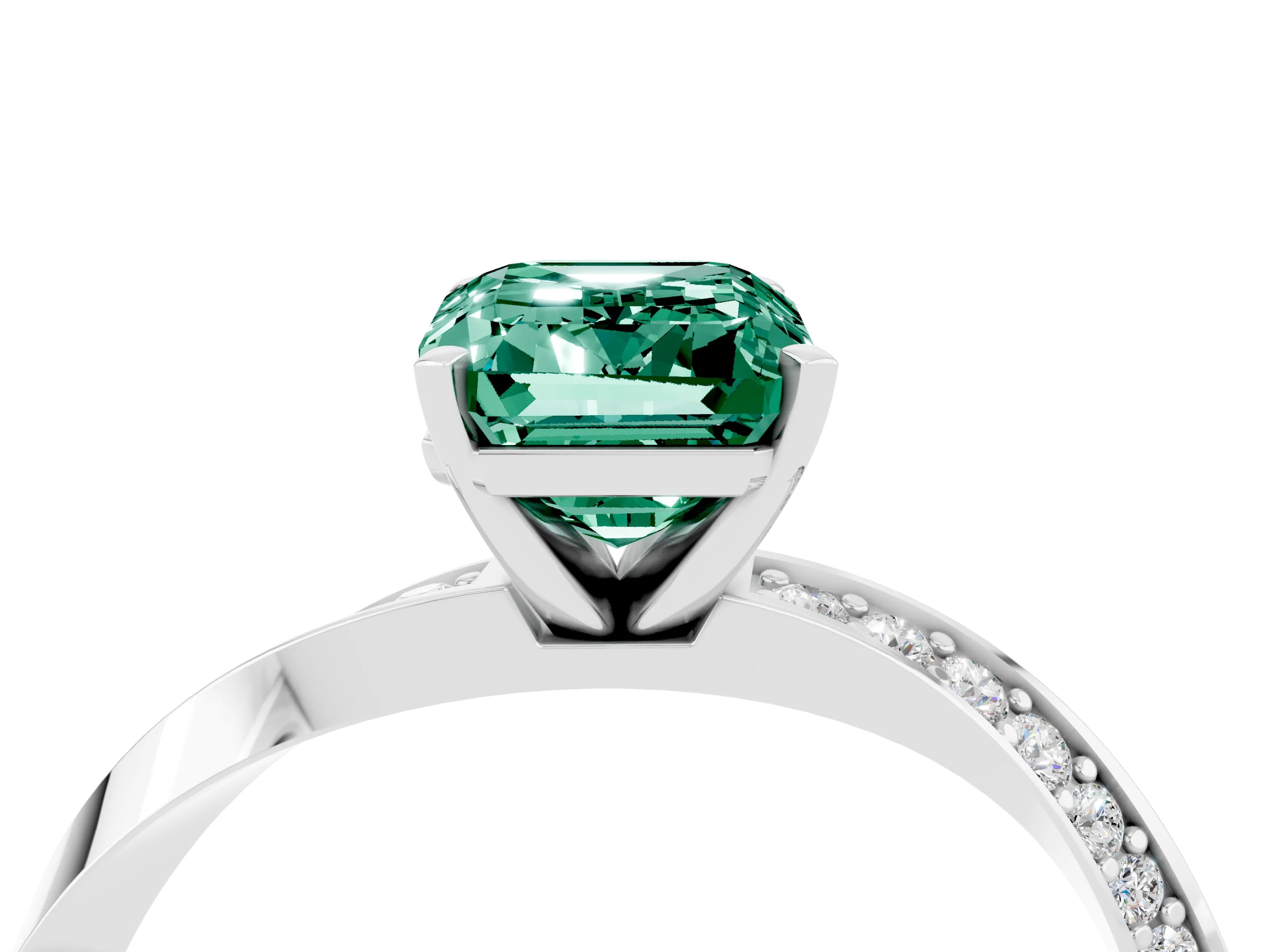 White gold Emerald Cut Green Sapphire Engagement Ring with Side Stone Accents and Four-Prong Setting_31