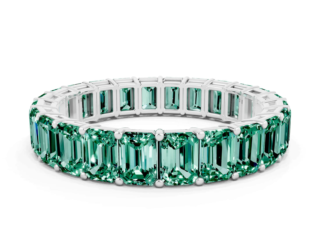 White gold Emerald Cut Green Sapphire Eternity Band with Shared Prong Setting_6