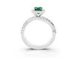 White gold Emerald Cut Green Sapphire Halo Ring with Round Split Shank and Prong Setting_63