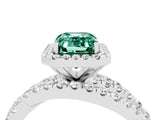 White gold Emerald Cut Green Sapphire Halo Ring with Round Split Shank and Prong Setting_64