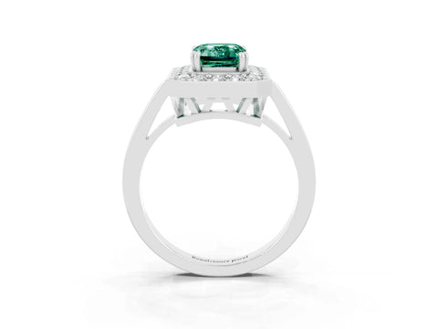 White gold Emerald Cut Green Sapphire Halo Ring with Split Shank and Four-Prong Setting_3