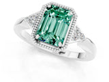 White gold Emerald Cut Green Sapphire Halo Ring with Tapered Band and Four-Prong Setting_1