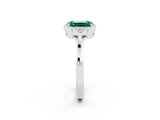 White gold Emerald Cut Green Sapphire Halo Ring with Tapered Band and Four-Prong Setting_2