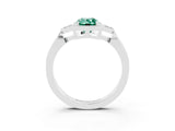 White gold Emerald Cut Green Sapphire Halo Ring with Tapered Band and Four-Prong Setting_3