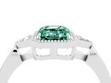 White gold Emerald Cut Green Sapphire Halo Ring with Tapered Band and Four-Prong Setting_4
