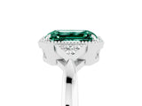 White gold Emerald Cut Green Sapphire Halo Ring with Tapered Band and Four-Prong Setting_5