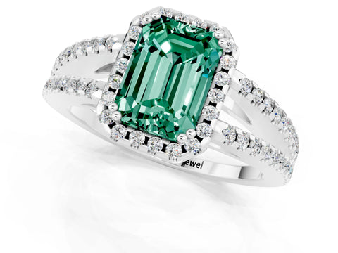 White gold Emerald Cut Green Sapphire Halo Split Shank Engagement Ring_13