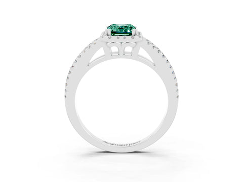 White gold Emerald Cut Green Sapphire Halo Split Shank Engagement Ring_15