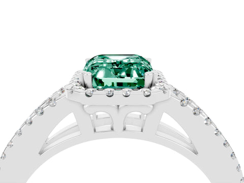 White gold Emerald Cut Green Sapphire Halo Split Shank Engagement Ring_16