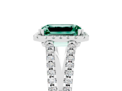 White gold Emerald Cut Green Sapphire Halo Split Shank Engagement Ring_17