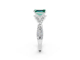 White gold Emerald Cut Green Sapphire Halo Twist Band Solitaire Prong Setting Ring_2