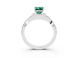 White gold Emerald Cut Green Sapphire Halo Twist Band Solitaire Prong Setting Ring_3