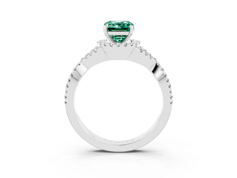 White gold Emerald Cut Green Sapphire Halo Twist Band Solitaire Prong Setting Ring_3