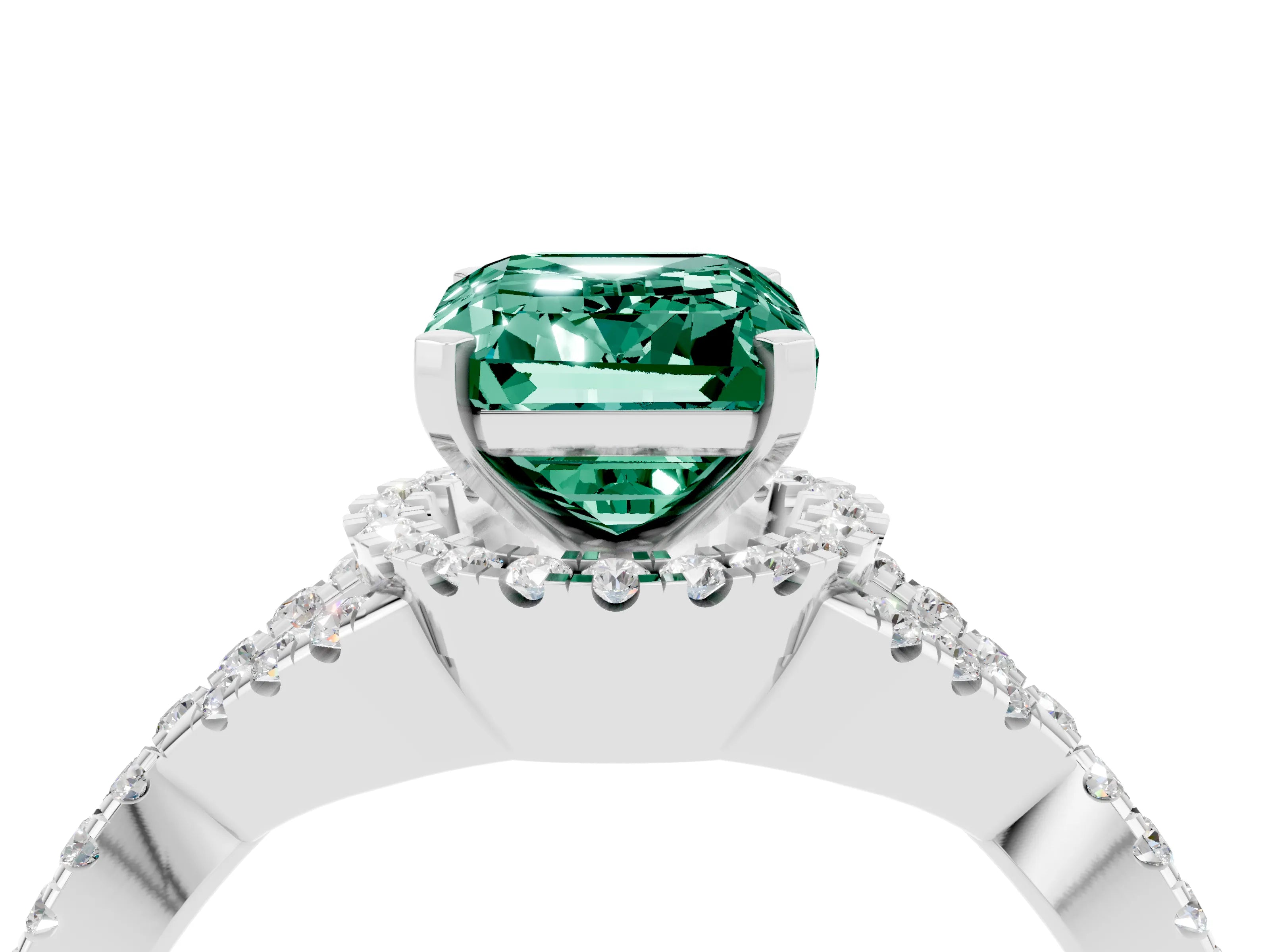 White gold Emerald Cut Green Sapphire Halo Twist Band Solitaire Prong Setting Ring_4