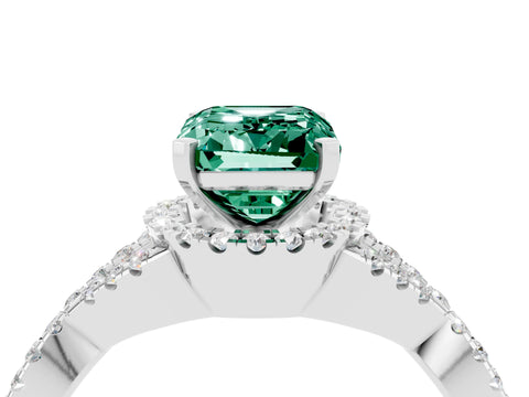 White gold Emerald Cut Green Sapphire Halo Twist Band Solitaire Prong Setting Ring_4