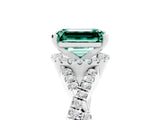 White gold Emerald Cut Green Sapphire Halo Twist Band Solitaire Prong Setting Ring_5