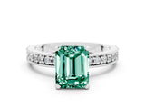 White gold Emerald Cut Green Sapphire Milgrain Pavé Engagement Ring with Four-Prong Setting_12