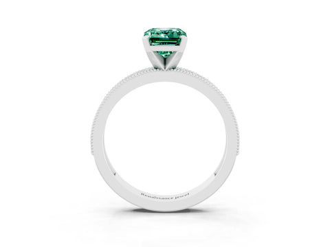 White gold Emerald Cut Green Sapphire Milgrain Pavé Engagement Ring with Four-Prong Setting_15