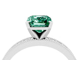 White gold Emerald Cut Green Sapphire Milgrain Pavé Engagement Ring with Four-Prong Setting_16