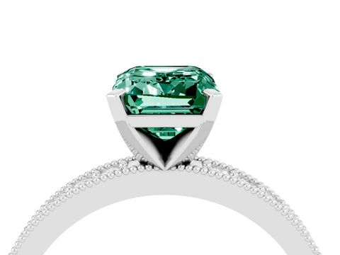 White gold Emerald Cut Green Sapphire Milgrain Pavé Engagement Ring with Four-Prong Setting_16