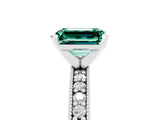 White gold Emerald Cut Green Sapphire Milgrain Pavé Engagement Ring with Four-Prong Setting_17