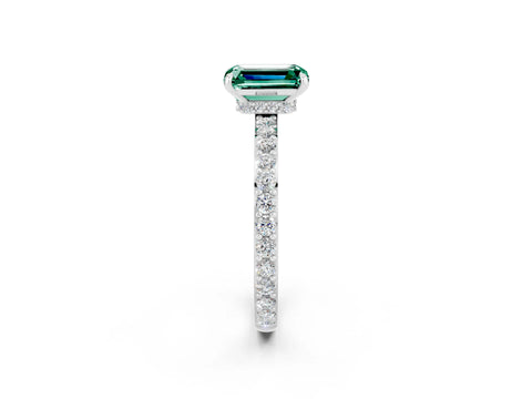 White gold Emerald Cut Green Sapphire Pavé Engagement Ring with Round  Accents and Prong Setting_26
