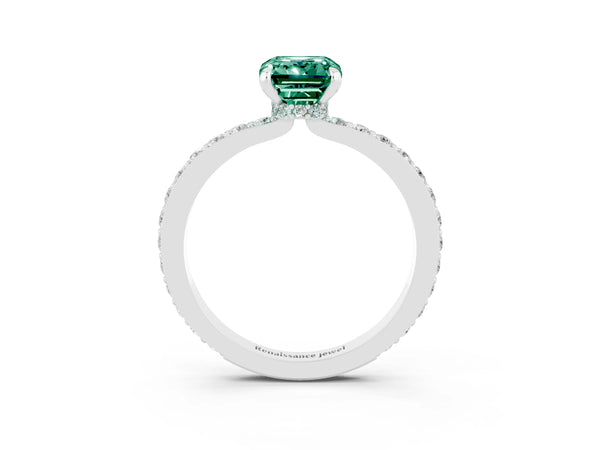 Platinum Emerald Cut Green Sapphire Pavé Engagement Ring with Round  Accents and Prong Setting