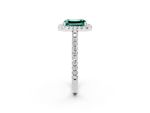 White gold Emerald Cut Green Sapphire Pavé Halo Ring with Four-Prong Setting_14