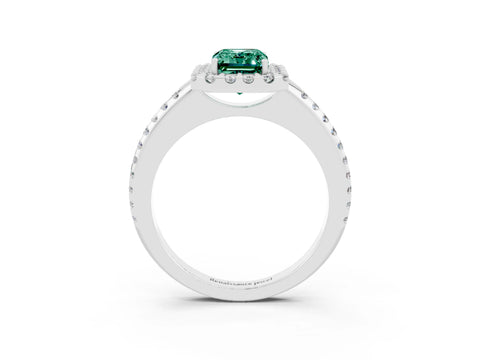 White gold Emerald Cut Green Sapphire Pavé Halo Ring with Four-Prong Setting_15