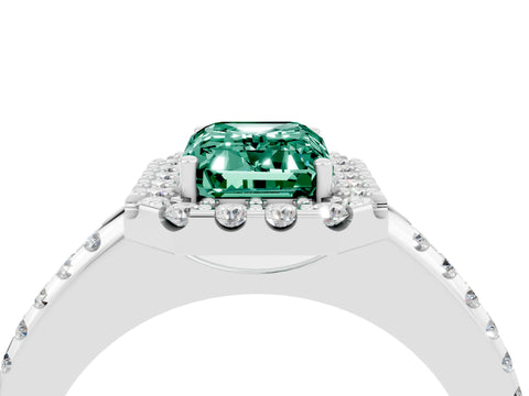 White gold Emerald Cut Green Sapphire Pavé Halo Ring with Four-Prong Setting_16