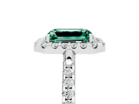 White gold Emerald Cut Green Sapphire Pavé Halo Ring with Four-Prong Setting_17