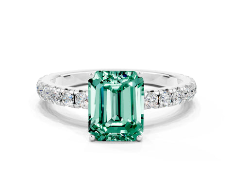 White gold Emerald Cut Green Sapphire Pavé Solitaire Engagement Ring with Four-Prong Setting_12