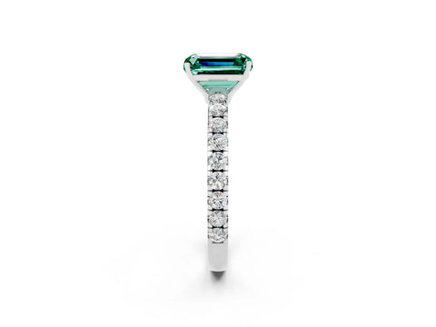 White gold Emerald Cut Green Sapphire Pavé Solitaire Engagement Ring with Four-Prong Setting_14