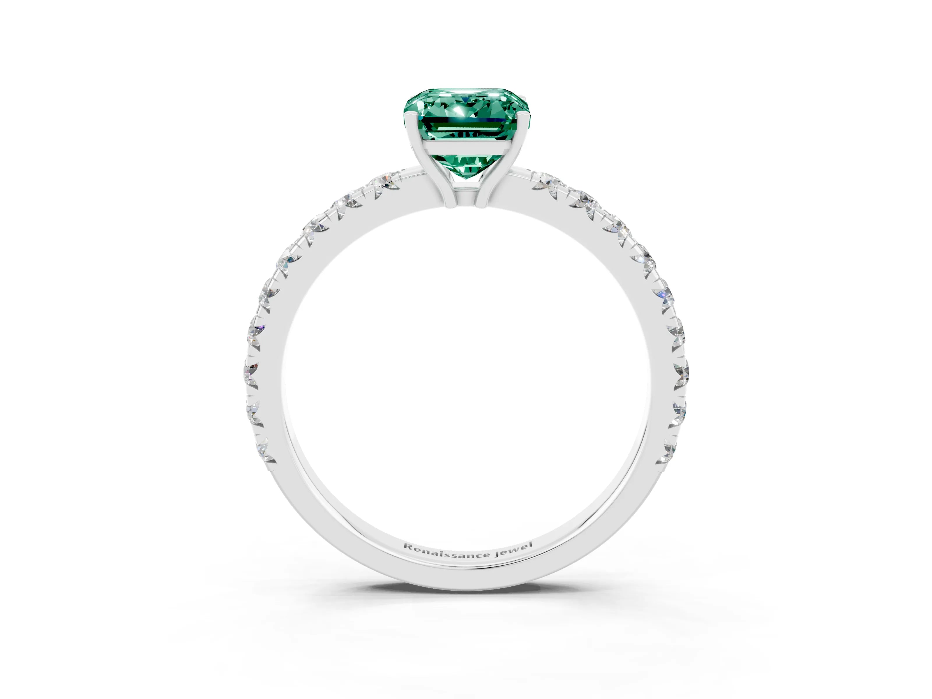 White gold Emerald Cut Green Sapphire Pavé Solitaire Engagement Ring with Four-Prong Setting_15