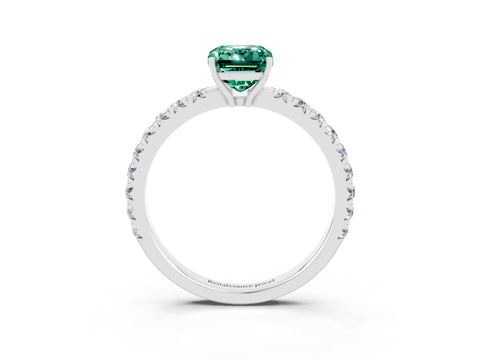 White gold Emerald Cut Green Sapphire Pavé Solitaire Engagement Ring with Four-Prong Setting_15