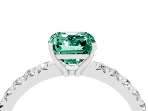 White gold Emerald Cut Green Sapphire Pavé Solitaire Engagement Ring with Four-Prong Setting_16