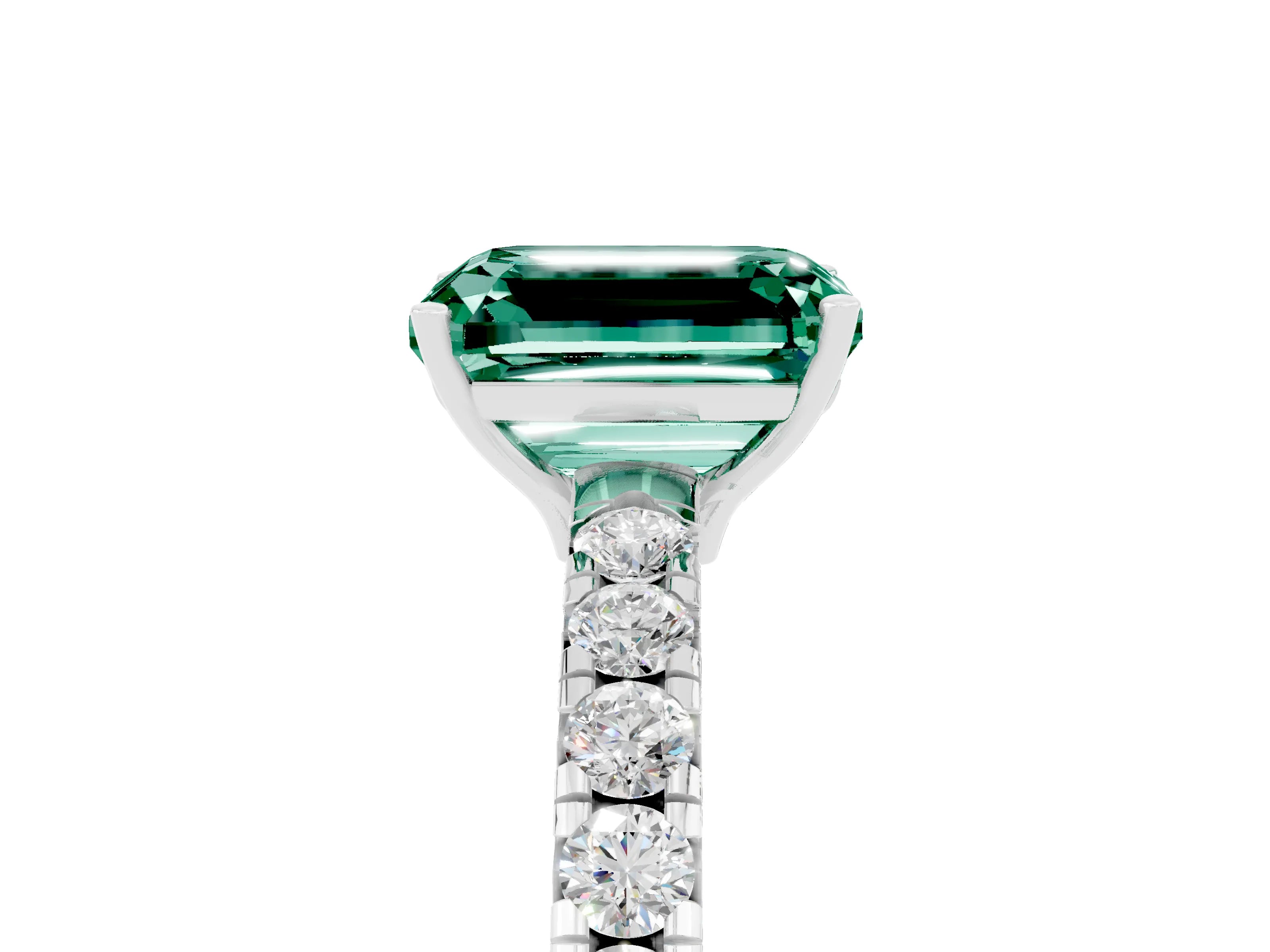 White gold Emerald Cut Green Sapphire Pavé Solitaire Engagement Ring with Four-Prong Setting_17