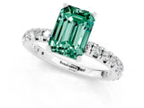 White gold Emerald Cut Green Sapphire Pavé Solitaire Ring with Round Band and Prong Setting_37