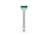 White gold Emerald Cut Green Sapphire Pavé Solitaire Ring with Round Band and Prong Setting_38