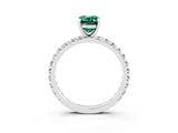 White gold Emerald Cut Green Sapphire Pavé Solitaire Ring with Round Band and Prong Setting_39