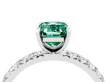 White gold Emerald Cut Green Sapphire Pavé Solitaire Ring with Round Band and Prong Setting_40