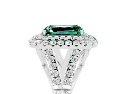 White gold Emerald Cut Green Sapphire Pavé Split Shank Double Halo Engagement Ring_17