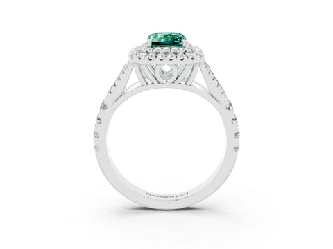 White gold Emerald Cut Green Sapphire Pavé Split Shank Double Halo Engagement Ring_3