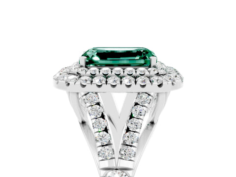 White gold Emerald Cut Green Sapphire Pavé Split Shank Double Halo Engagement Ring_5