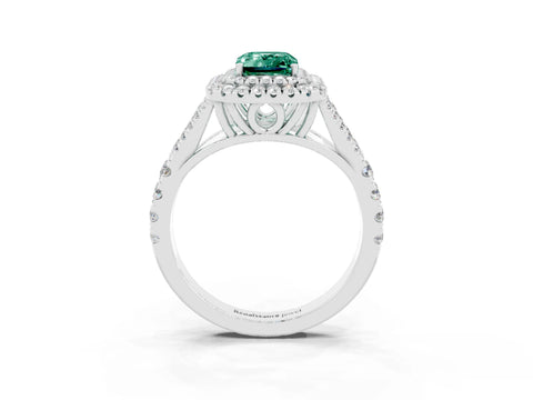 White gold Emerald Cut Green Sapphire Pavé Split Shank Double Halo Engagement Ring_9